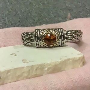 Brighton? Silver tone woven magnetic bracelet with Amber jewel